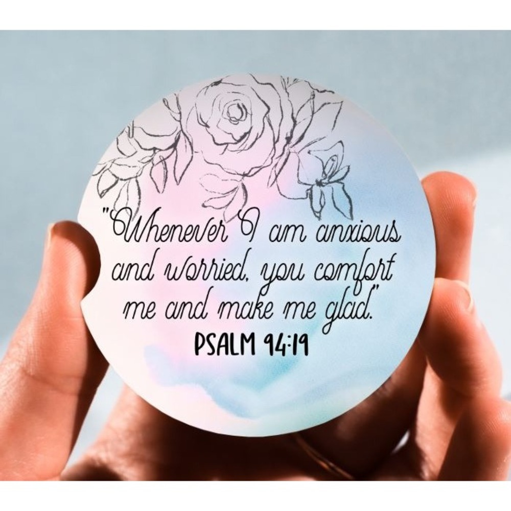 Set of 2‎ Car Coasters, Psalm 94:19 Floral Car Coaster, Neoprene Car Coaster